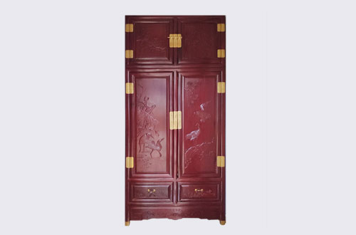 慈溪高端中式家居装修深红色纯实木衣柜